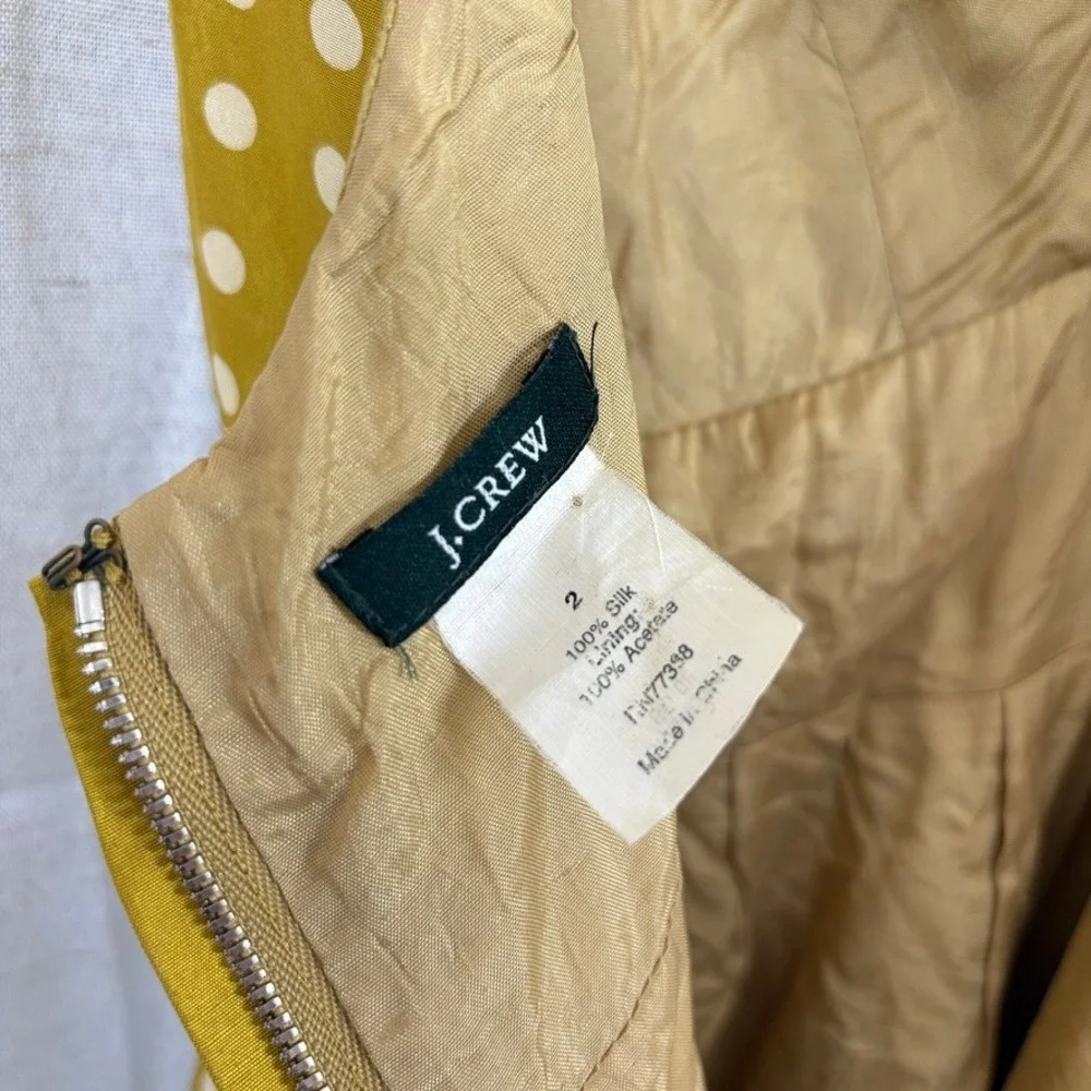 VTG J Crew Silk Polka Dot V Neck Rose Sun Dress Short Mini Sz‎ 2 Mustard Yellow